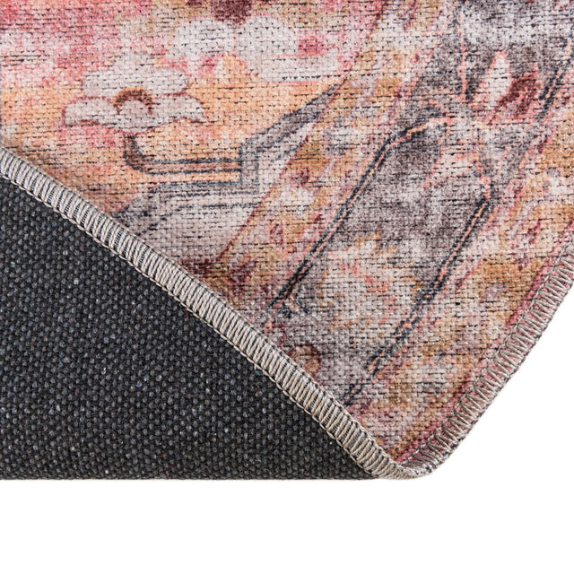 Washable Apricot and pink 5' 3 x 5' 3 Mangata Round Area Rug Easy to Clean Stain Resistant & Durable Chenille Traditional Vintage Distressed Carpet for Sale at Rug Engine