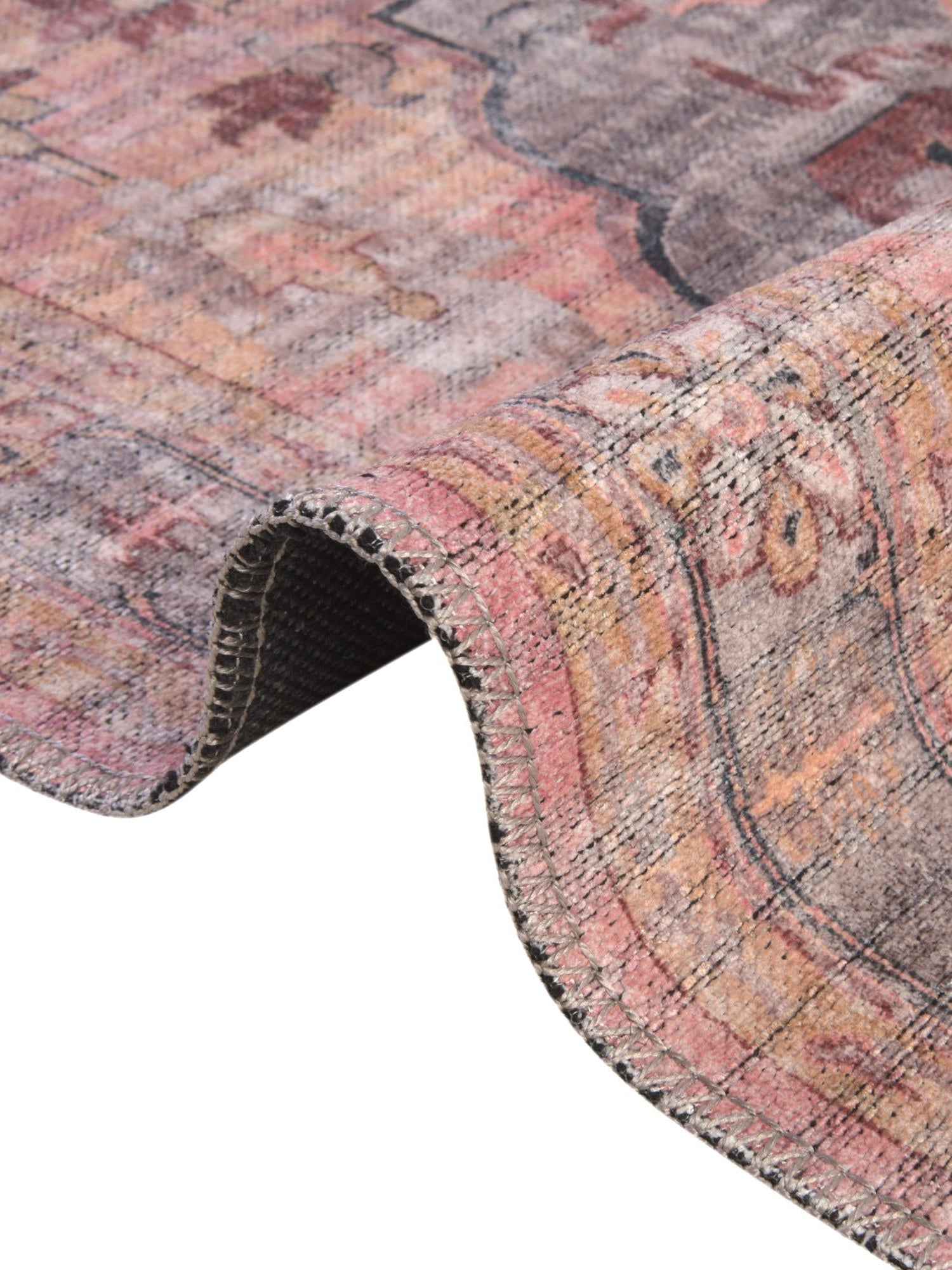 Washable Apricot and pink 5' 3 x 5' 3 Mangata Round Area Rug Easy to Clean Stain Resistant & Durable Chenille Traditional Vintage Distressed Carpet for Sale at Rug Engine