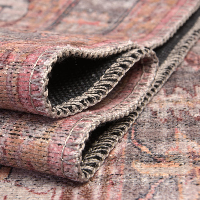 Washable Apricot and pink 3' 11 x 3' 11 Mangata Round Area Rug Easy to Clean Stain Resistant & Durable Chenille Traditional Vintage Distressed Carpet for Sale at Rug Engine