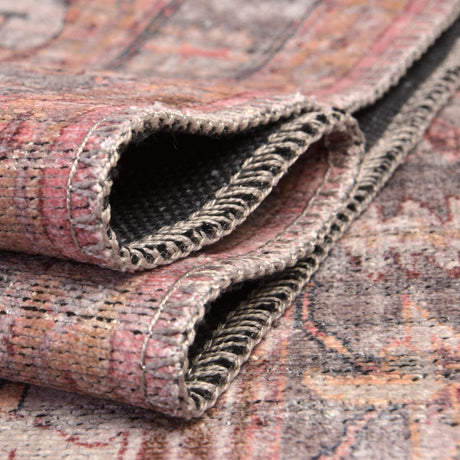 Washable Apricot and pink 5' 3 x 5' 3 Mangata Round Area Rug Easy to Clean Stain Resistant & Durable Chenille Traditional Vintage Distressed Carpet for Sale at Rug Engine