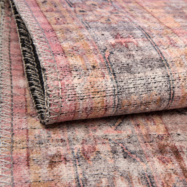 Washable Apricot and pink 2' x 10' Mangata Runner Area Rug Easy to Clean Stain Resistant & Durable Chenille Traditional Vintage Distressed Carpet for Sale at Rug Engine