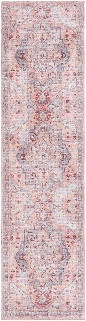 Washable Apricot and pink 2' x 7' 10 Mangata Runner Area Rug Easy to Clean Stain Resistant & Durable Chenille Traditional Vintage Distressed Carpet for Sale at Rug Engine