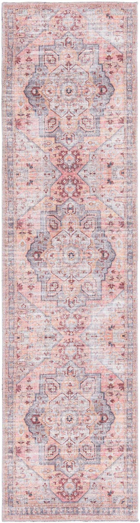 Washable Apricot and pink 2' x 7' 10 Mangata Runner Area Rug Easy to Clean Stain Resistant & Durable Chenille Traditional Vintage Distressed Carpet for Sale at Rug Engine