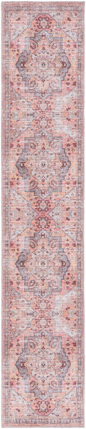 Washable Apricot and pink 2' x 10' Mangata Runner Area Rug Easy to Clean Stain Resistant & Durable Chenille Traditional Vintage Distressed Carpet for Sale at Rug Engine