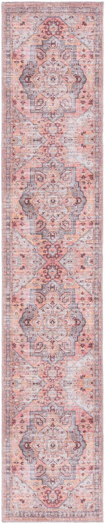 Washable Apricot and pink 2' x 10' Mangata Runner Area Rug Easy to Clean Stain Resistant & Durable Chenille Traditional Vintage Distressed Carpet for Sale at Rug Engine