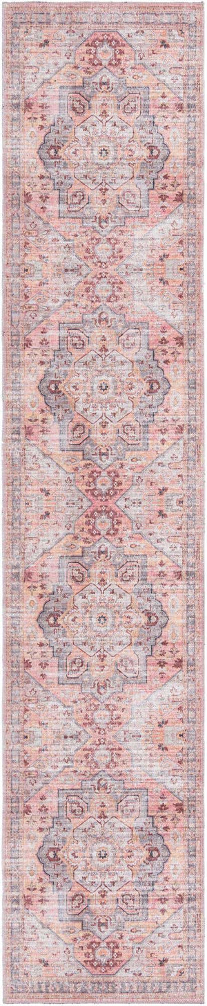 Washable Apricot and pink 2' 7 x 13' Mangata Runner Area Rug Easy to Clean Stain Resistant & Durable Chenille Traditional Vintage Distressed Carpet for Sale at Rug Engine