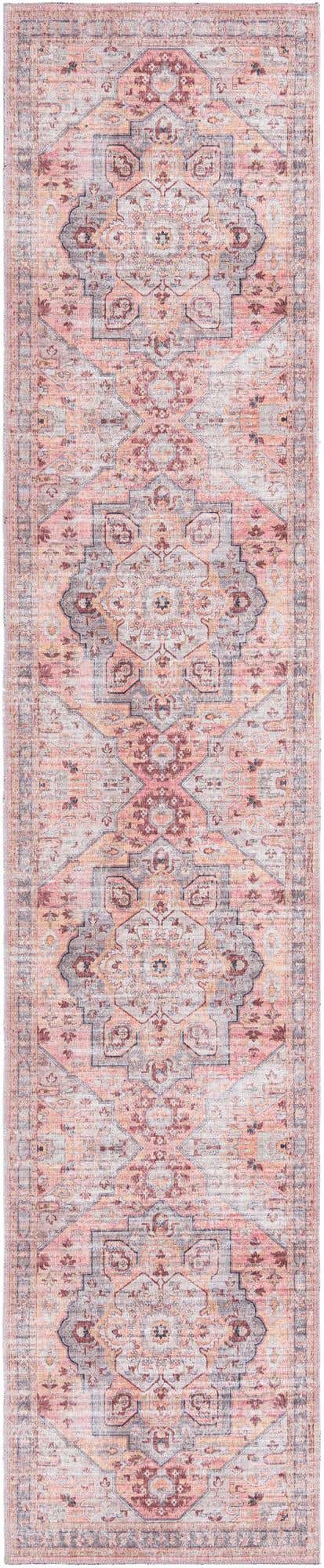 Washable Apricot and pink 2' 7 x 13' Mangata Runner Area Rug Easy to Clean Stain Resistant & Durable Chenille Traditional Vintage Distressed Carpet for Sale at Rug Engine