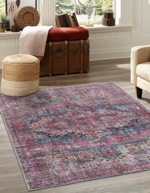 Washable Multicolor 6' x 9' Mangata Washable Rectangle Area Rug Easy to Clean Stain Resistant & Durable Chenille Traditional Vintage Distressed Carpet for Sale at Rug Engine