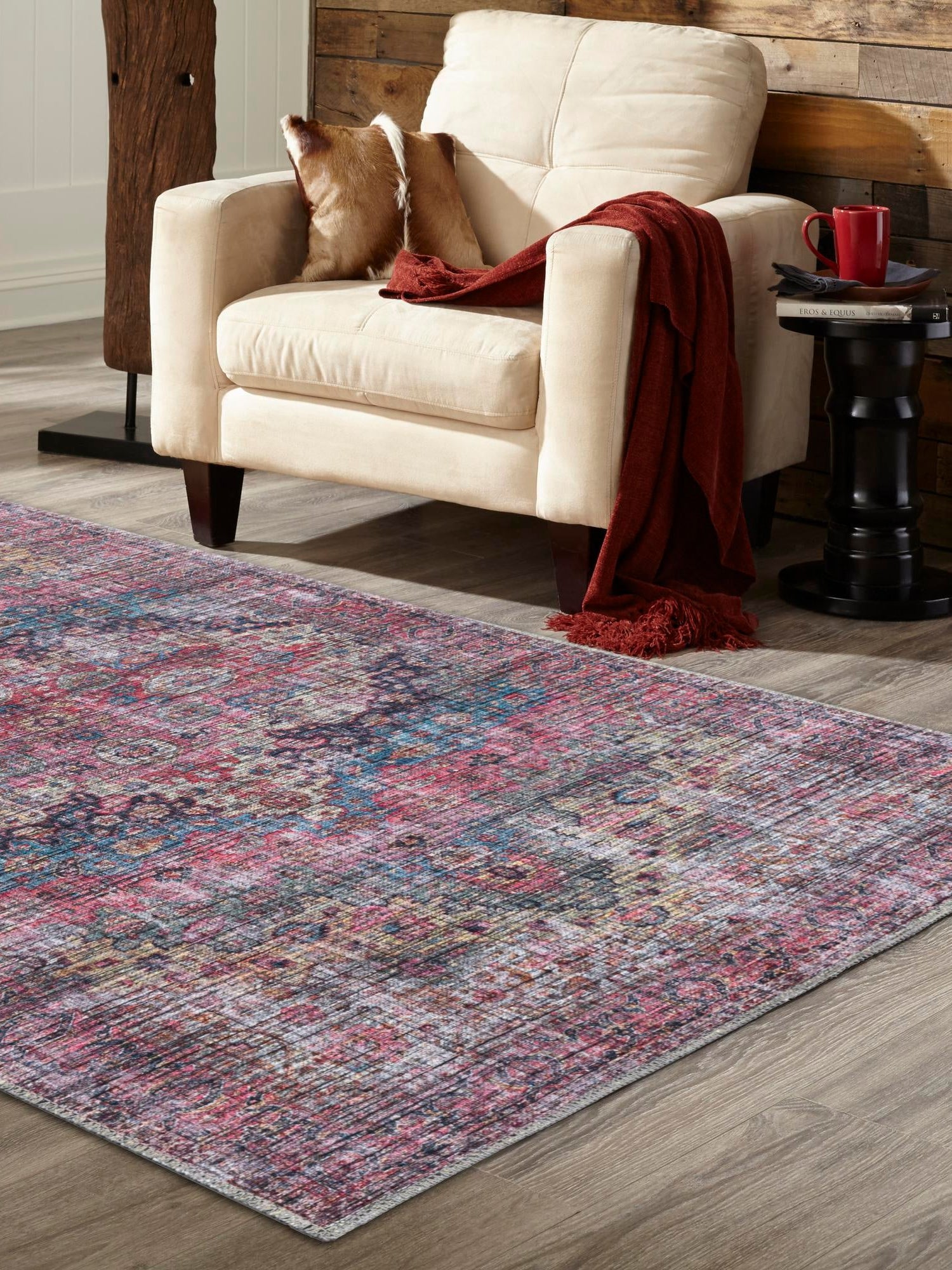 Washable Multicolor 6' x 9' Mangata Washable Rectangle Area Rug Easy to Clean Stain Resistant & Durable Chenille Traditional Vintage Distressed Carpet for Sale at Rug Engine