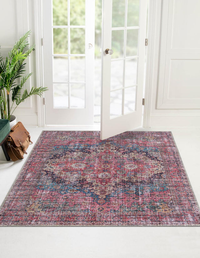 Washable Multicolor 5' 3 x 5' 3 Mangata Washable Square Area Rug Easy to Clean Stain Resistant & Durable Chenille Traditional Vintage Distressed Carpet for Sale at Rug Engine