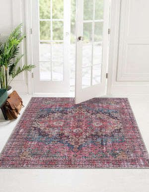 Washable Multicolor 7' 10 x 7' 10 Mangata Square Area Rug Easy to Clean Stain Resistant & Durable Chenille Traditional Vintage Distressed Carpet for Sale at Rug Engine