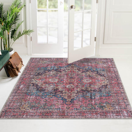 Washable Multicolor 5' 3 x 5' 3 Mangata Washable Square Area Rug Easy to Clean Stain Resistant & Durable Chenille Traditional Vintage Distressed Carpet for Sale at Rug Engine