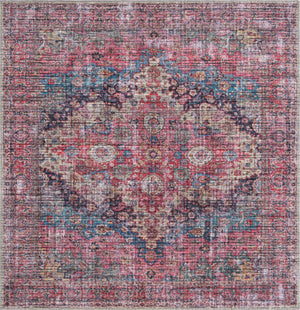 Washable Multicolor 5' 3 x 5' 3 Mangata Washable Square Area Rug Easy to Clean Stain Resistant & Durable Chenille Traditional Vintage Distressed Carpet for Sale at Rug Engine