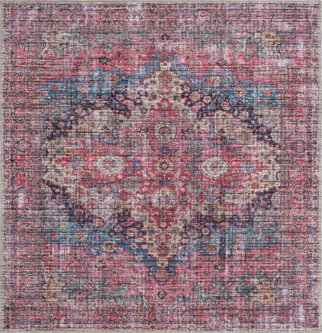 Washable Multicolor 5' 3 x 5' 3 Mangata Washable Square Area Rug Easy to Clean Stain Resistant & Durable Chenille Traditional Vintage Distressed Carpet for Sale at Rug Engine