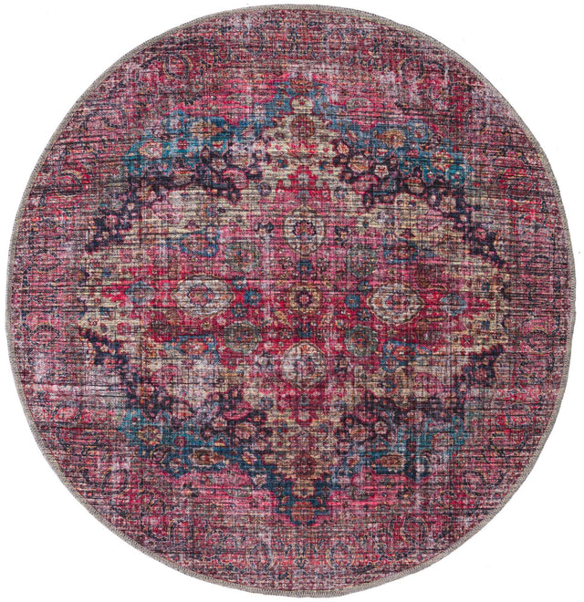 Washable Multicolor 3' 11 x 3' 11 Mangata Round Area Rug Easy to Clean Stain Resistant & Durable Chenille Traditional Vintage Distressed Carpet for Sale at Rug Engine