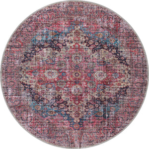 Washable Multicolor 5' 3 x 5' 3 Mangata Washable Round Area Rug Easy to Clean Stain Resistant & Durable Chenille Traditional Vintage Distressed Carpet for Sale at Rug Engine