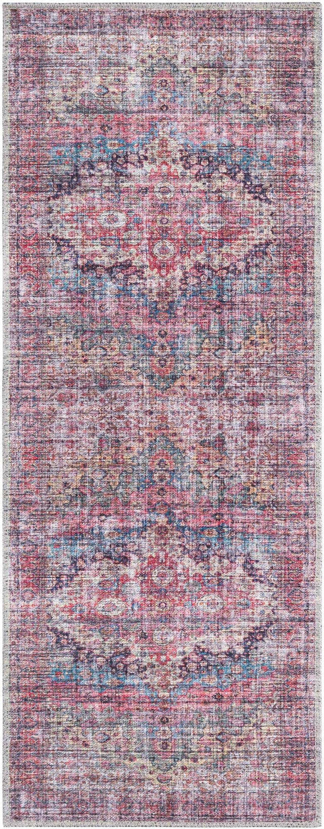Washable Multicolor 2' x 5' Mangata Runner Area Rug Easy to Clean Stain Resistant & Durable Chenille Traditional Vintage Distressed Carpet for Sale at Rug Engine