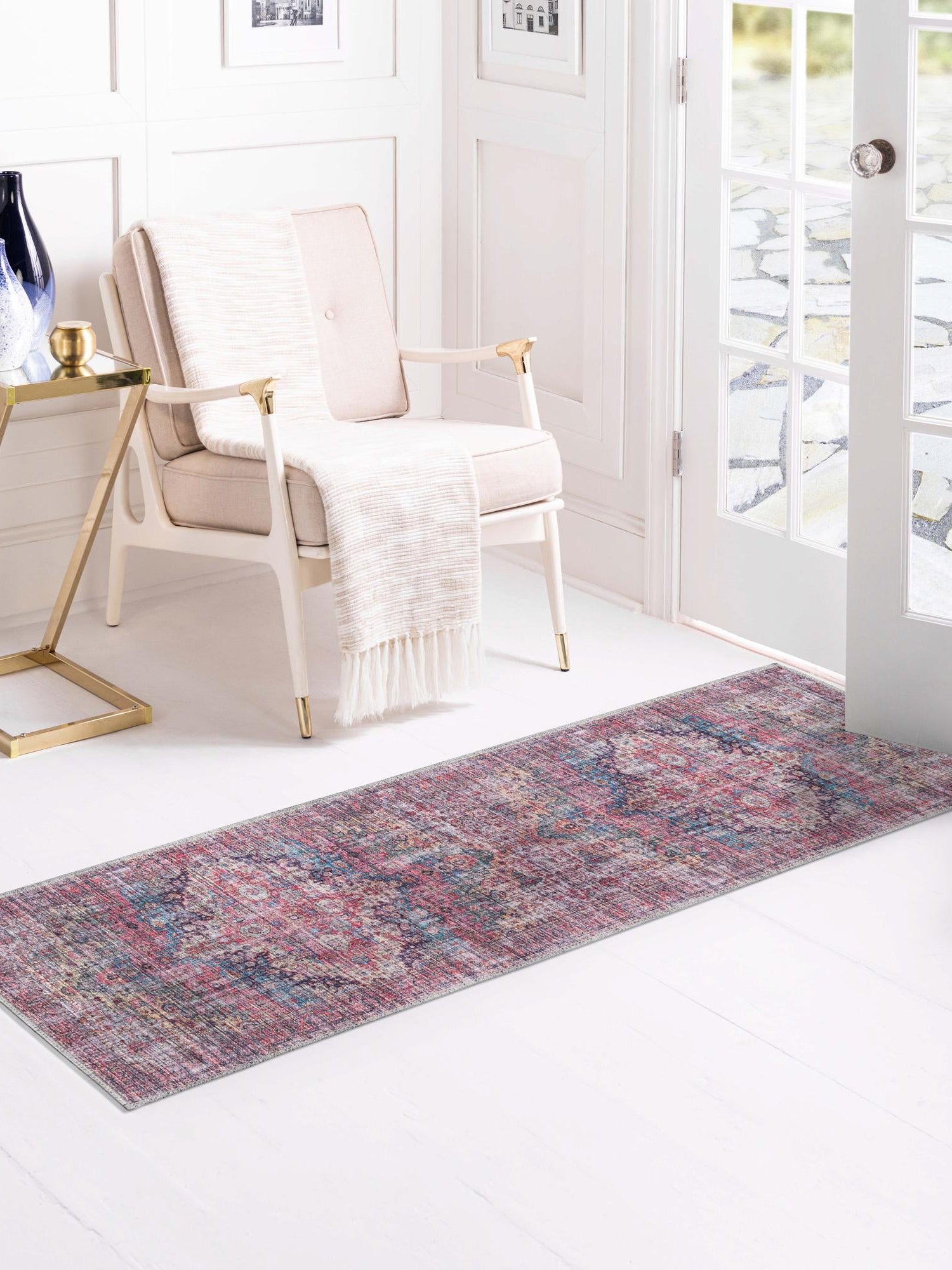 Washable Multicolor 2' x 10' Mangata Runner Area Rug Easy to Clean Stain Resistant & Durable Chenille Traditional Vintage Distressed Carpet for Sale at Rug Engine