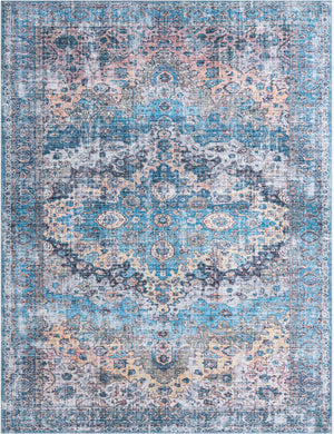 Blue 10' 6 x 13' Mangata Washable Rectangle Rug