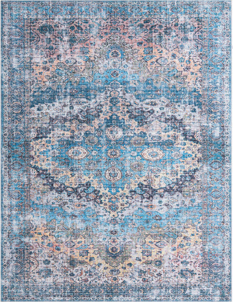 Blue 10' 6 x 13' Mangata Washable Rectangle Rug