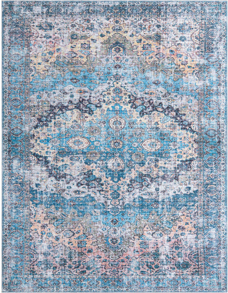 Blue 9' 2 x 12' Mangata Washable Rectangle Rug