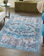 Washable Blue 2' x 3' Mangata Rectangle Area Rug Easy to Clean Stain Resistant & Durable Chenille Traditional Vintage Distressed Carpet for Sale at Rug Engine
