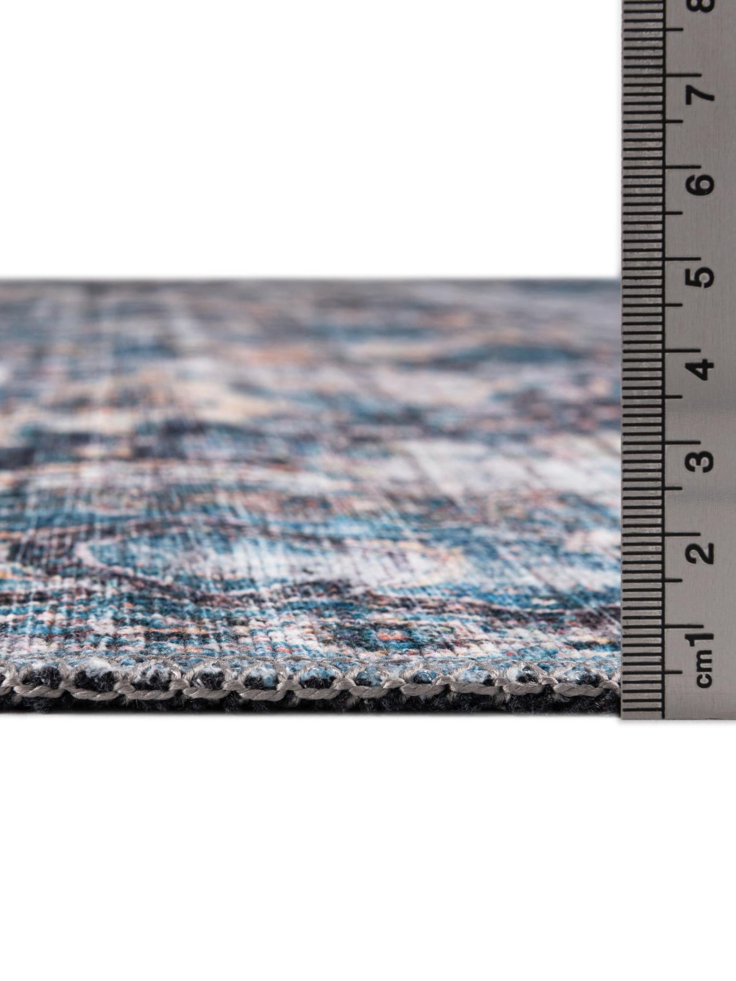 Washable Blue 9' 2 x 12' Mangata Washable Rectangle Area Rug Easy to Clean Stain Resistant & Durable Chenille Traditional Vintage Distressed Carpet for Sale at Rug Engine