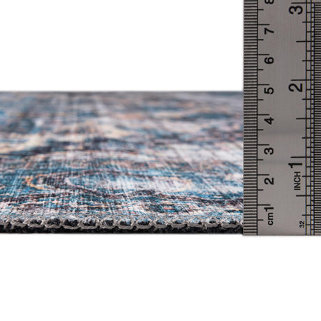 Washable Blue 9' 2 x 12' Mangata Washable Rectangle Area Rug Easy to Clean Stain Resistant & Durable Chenille Traditional Vintage Distressed Carpet for Sale at Rug Engine