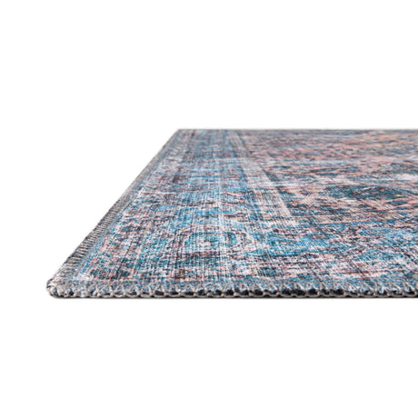 Washable Blue 3' 11 x 6' Mangata Rectangle Area Rug Easy to Clean Stain Resistant & Durable Chenille Traditional Vintage Distressed Carpet for Sale at Rug Engine
