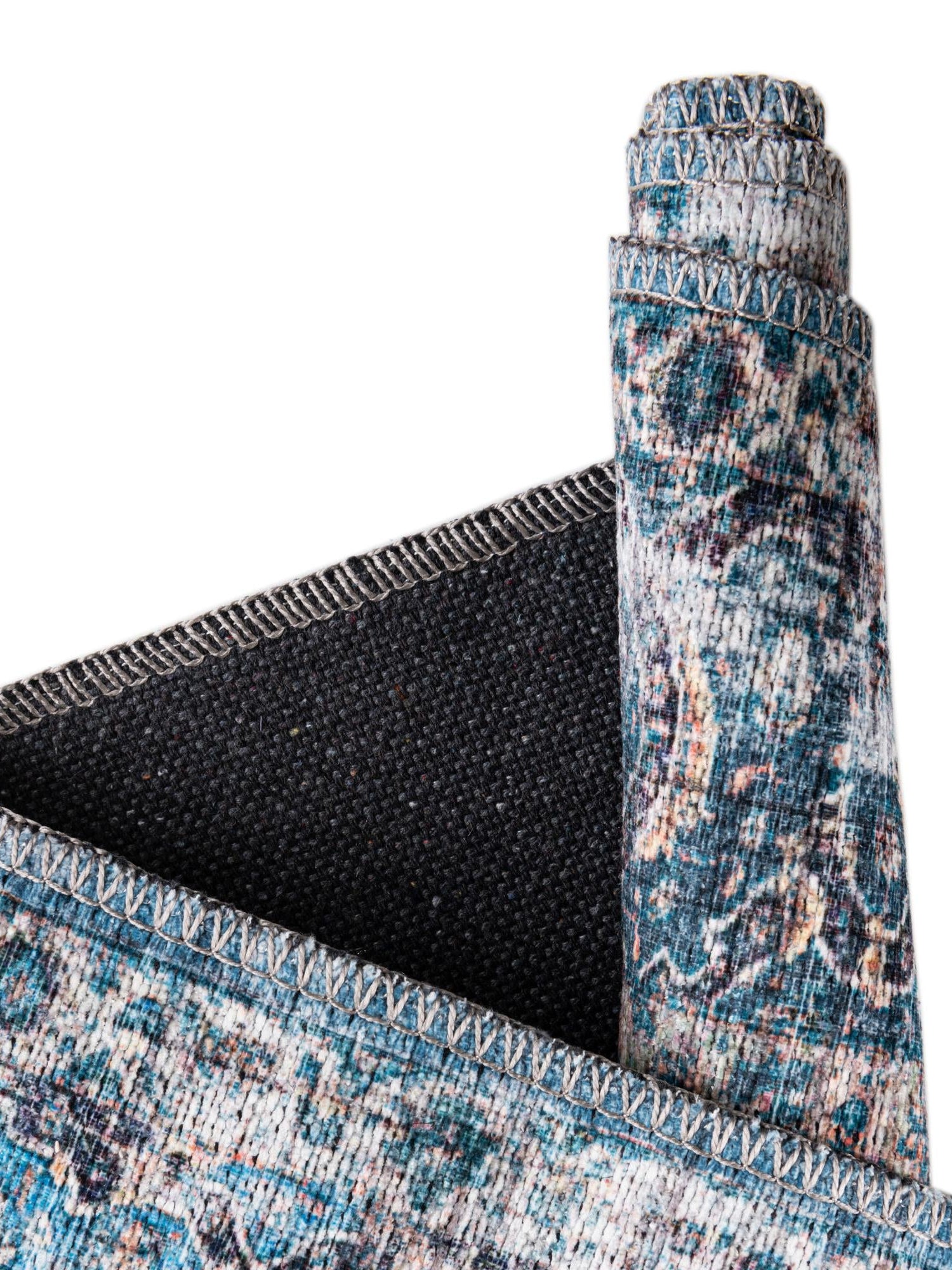 Washable Blue 7' 10 x 10' Mangata Rectangle Area Rug Easy to Clean Stain Resistant & Durable Chenille Traditional Vintage Distressed Carpet for Sale at Rug Engine