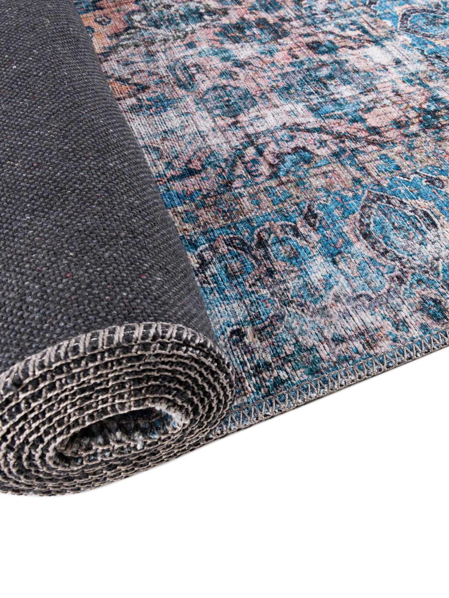 Washable Blue 10' 6 x 13' Mangata Washable Rectangle Area Rug Easy to Clean Stain Resistant & Durable Chenille Traditional Vintage Distressed Carpet for Sale at Rug Engine