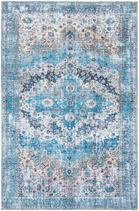 Blue 4' x 6' Mangata Washable Rectangle Rug