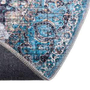 Washable Blue 5' 3 x 5' 3 Mangata Round Area Rug Easy to Clean Stain Resistant & Durable Chenille Traditional Vintage Distressed Carpet for Sale at Rug Engine