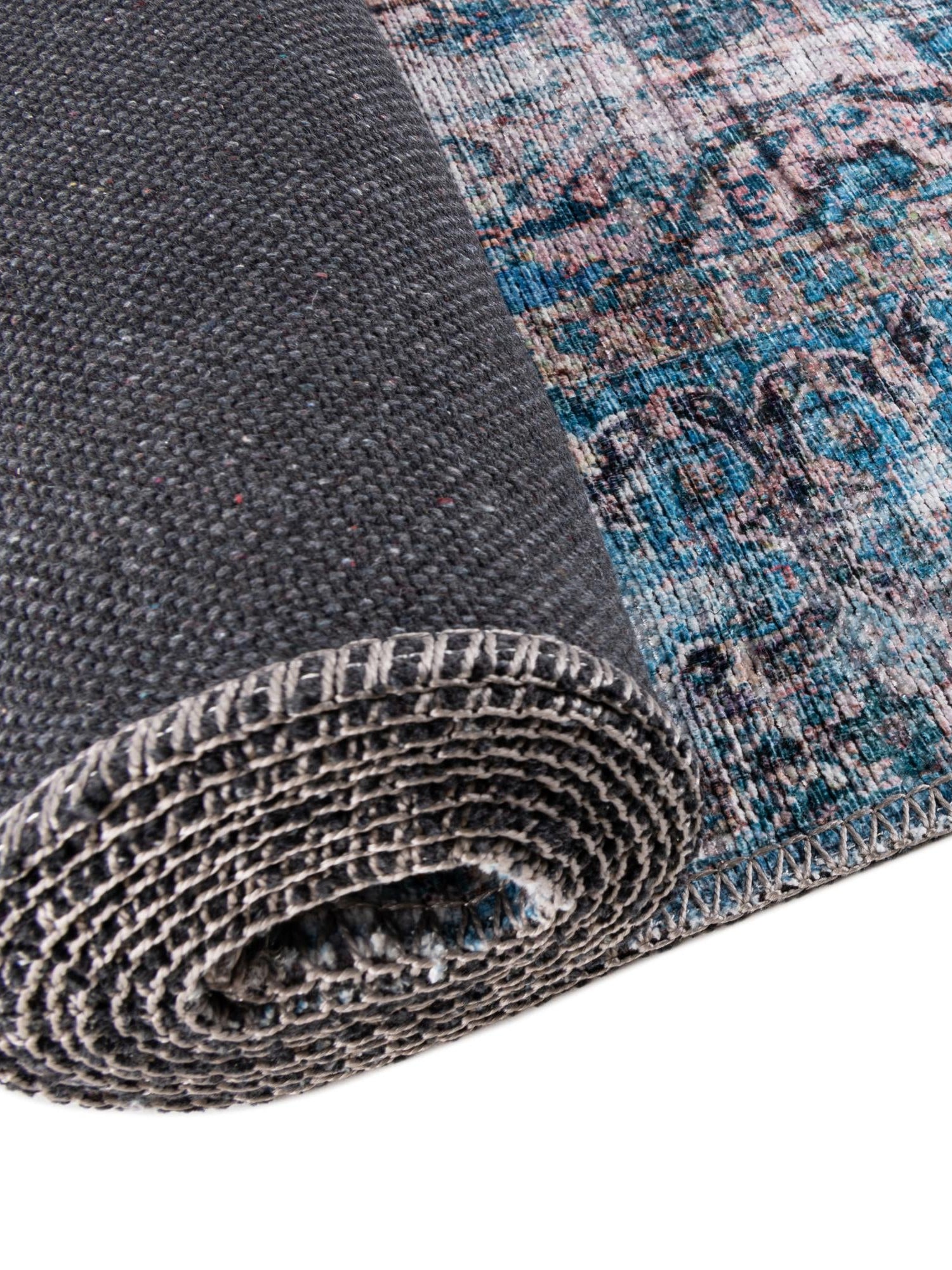 Washable Blue 7' 3 x 7' 3 Mangata Washable Round Area Rug Easy to Clean Stain Resistant & Durable Chenille Traditional Vintage Distressed Carpet for Sale at Rug Engine