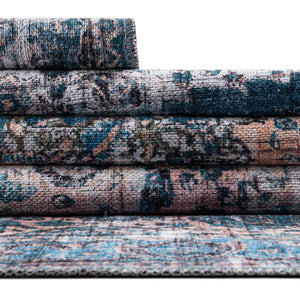 Washable Blue 3' 11 x 3' 11 Mangata Round Area Rug Easy to Clean Stain Resistant & Durable Chenille Traditional Vintage Distressed Carpet for Sale at Rug Engine