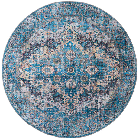 Blue 7' 3 x 7' 3 Mangata Washable Round Rug