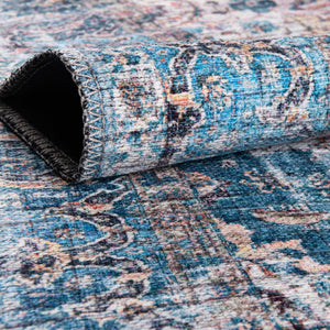 Washable Blue 2' x 7' 10 Mangata Runner Area Rug Easy to Clean Stain Resistant & Durable Chenille Traditional Vintage Distressed Carpet for Sale at Rug Engine