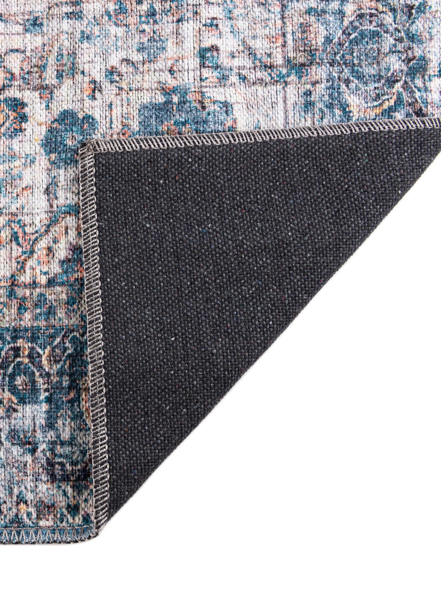 Washable Blue 2' x 6' Mangata Runner Area Rug Easy to Clean Stain Resistant & Durable Chenille Traditional Vintage Distressed Carpet for Sale at Rug Engine