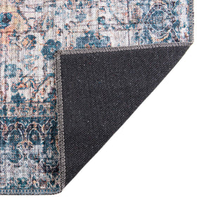 Washable Blue 2' x 10' Mangata Runner Area Rug Easy to Clean Stain Resistant & Durable Chenille Traditional Vintage Distressed Carpet for Sale at Rug Engine
