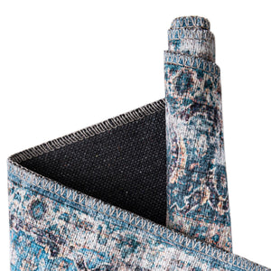 Washable Blue 2' x 6' Mangata Runner Area Rug Easy to Clean Stain Resistant & Durable Chenille Traditional Vintage Distressed Carpet for Sale at Rug Engine