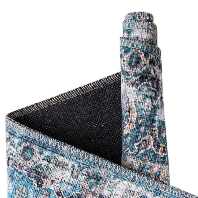 Washable Blue 2' x 7' 10 Mangata Runner Area Rug Easy to Clean Stain Resistant & Durable Chenille Traditional Vintage Distressed Carpet for Sale at Rug Engine