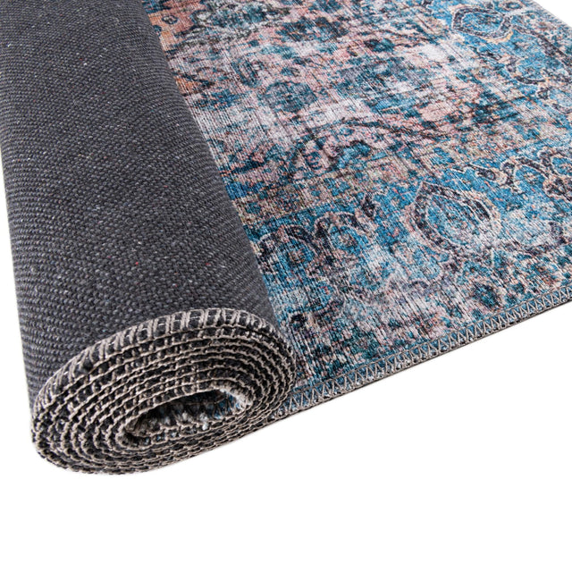 Washable Blue 2' 7 x 13' Mangata Runner Area Rug Easy to Clean Stain Resistant & Durable Chenille Traditional Vintage Distressed Carpet for Sale at Rug Engine