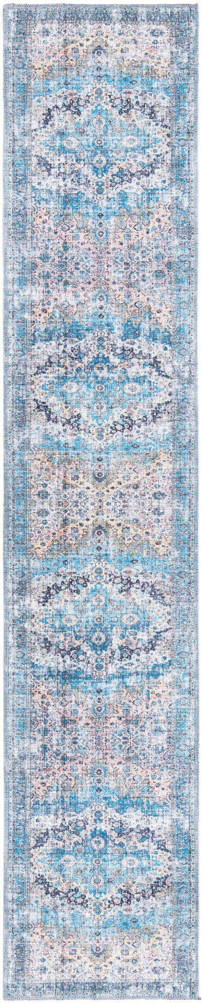 Washable Blue 2' x 10' Mangata Runner Area Rug Easy to Clean Stain Resistant & Durable Chenille Traditional Vintage Distressed Carpet for Sale at Rug Engine