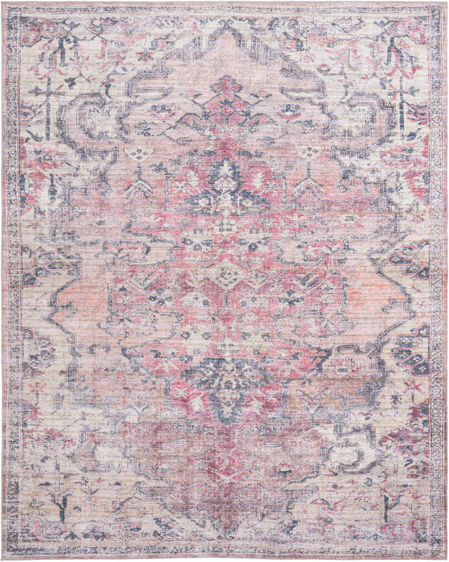 Washable Beige pink 10' 6 x 13' 1 Nostalgia Rectangle Area Rug Easy to Clean Stain Resistant & Durable Polyester Chenille Vintage Distressed Carpet for Sale at Rug Engine