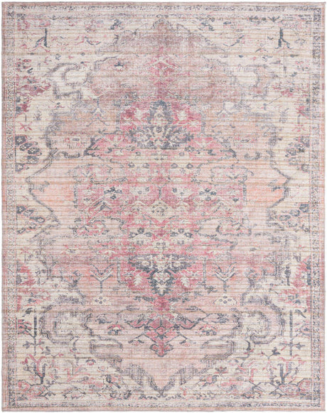 Washable Beige pink 7' 10 x 10' Nostalgia Rectangle Area Rug Easy to Clean Stain Resistant & Durable Polyester Chenille Vintage Distressed Carpet for Sale at Rug Engine
