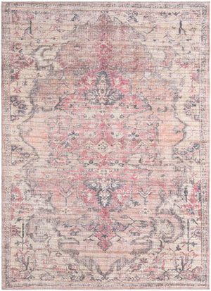 Washable Beige pink 7' 3 x 10' Nostalgia Rectangle Area Rug Easy to Clean Stain Resistant & Durable Polyester Chenille Vintage Distressed Carpet for Sale at Rug Engine