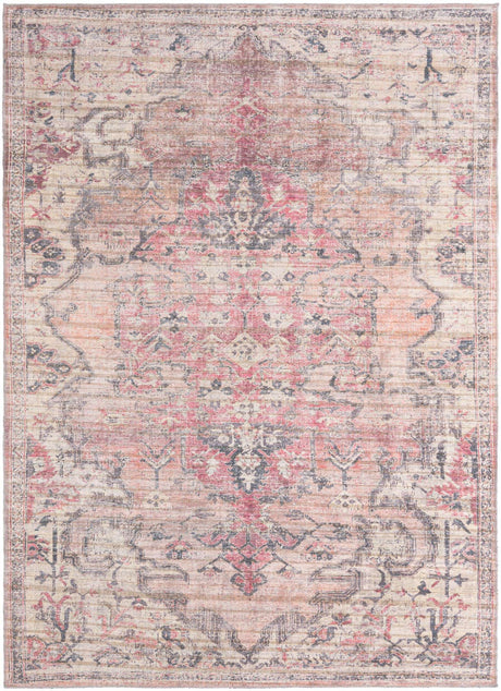 Washable Beige pink 7' 3 x 10' Nostalgia Rectangle Area Rug Easy to Clean Stain Resistant & Durable Polyester Chenille Vintage Distressed Carpet for Sale at Rug Engine