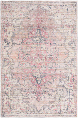 Washable Beige pink 6' 1 x 9' Nostalgia Rectangle Area Rug Easy to Clean Stain Resistant & Durable Polyester Chenille Vintage Distressed Carpet for Sale at Rug Engine