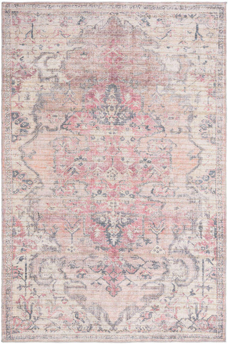 Washable Beige pink 6' 1 x 9' Nostalgia Rectangle Area Rug Easy to Clean Stain Resistant & Durable Polyester Chenille Vintage Distressed Carpet for Sale at Rug Engine