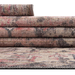 Washable Beige pink 7' 10 x 10' Nostalgia Rectangle Area Rug Easy to Clean Stain Resistant & Durable Polyester Chenille Vintage Distressed Carpet for Sale at Rug Engine